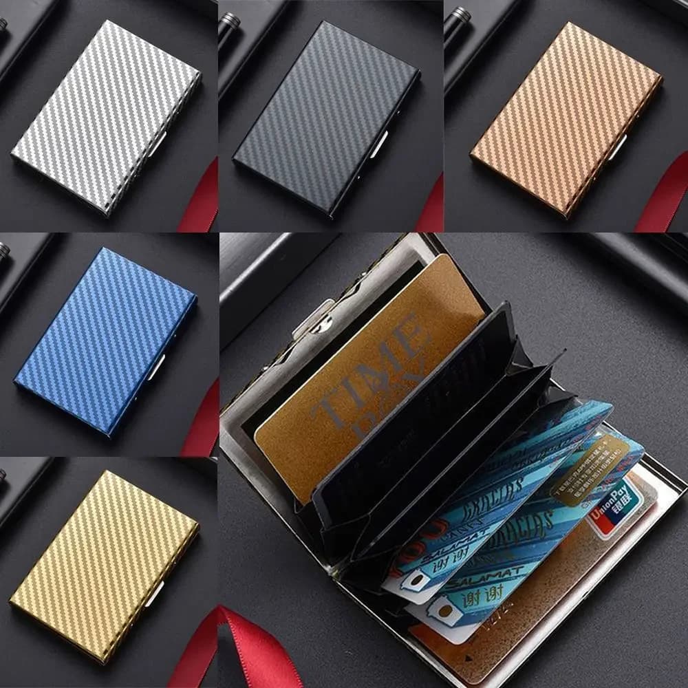 Portacarte di Credito Professionale a 6/10 Scomparti in Acciaio Inossidabile, Sottile, Anti-RFID, Portafoglio Corto da Viaggio