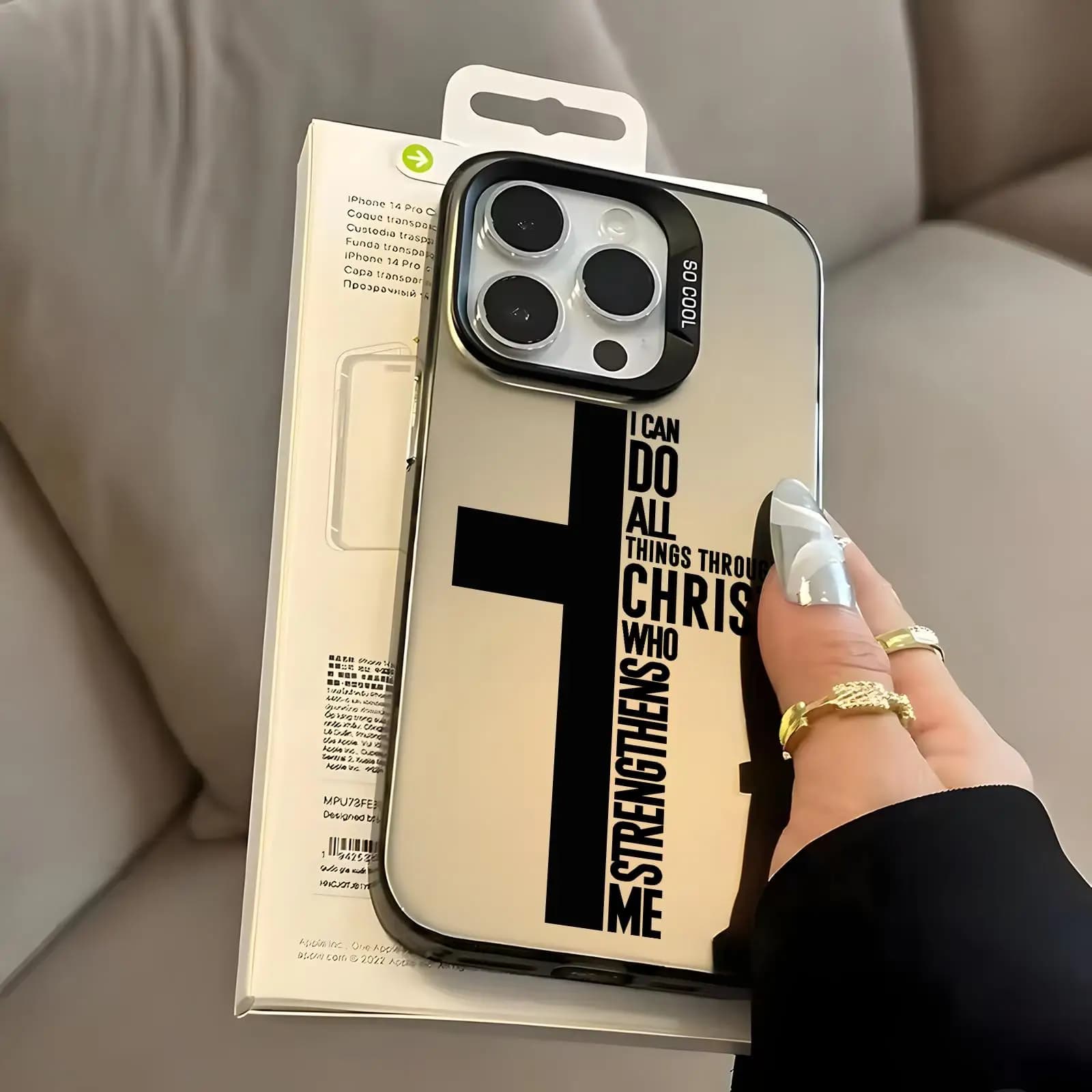 A cross made up of Bible verses Phone Case Silver IMD Phone Case for iPhone 17 16 15 14 13 12 11Air Pro Max Shockproof Cover