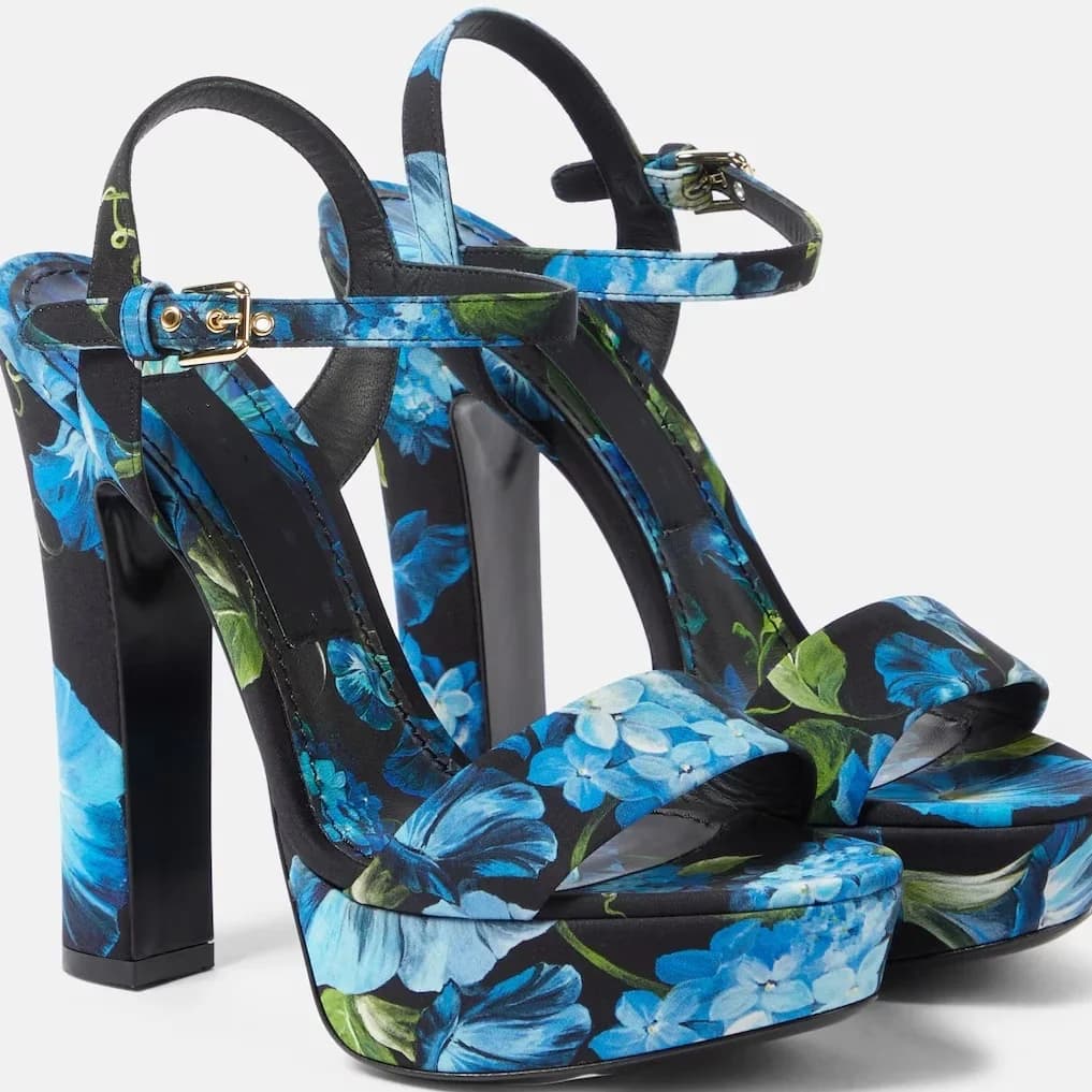 2024 Summer Floral Satin Platform Sandals In Women's Luxury Shoes With Ankle Strap With Multicolor Square Open Tip