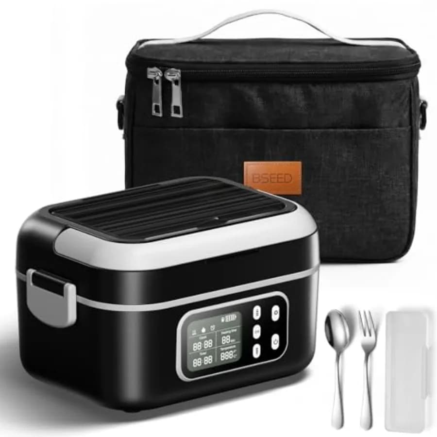 Cordless Electric Lunch Box for Adults: 27000mAh Lithium Battery, 6.3-Cup Capacity, Stainless Steel Body, Black, Automatic Heat