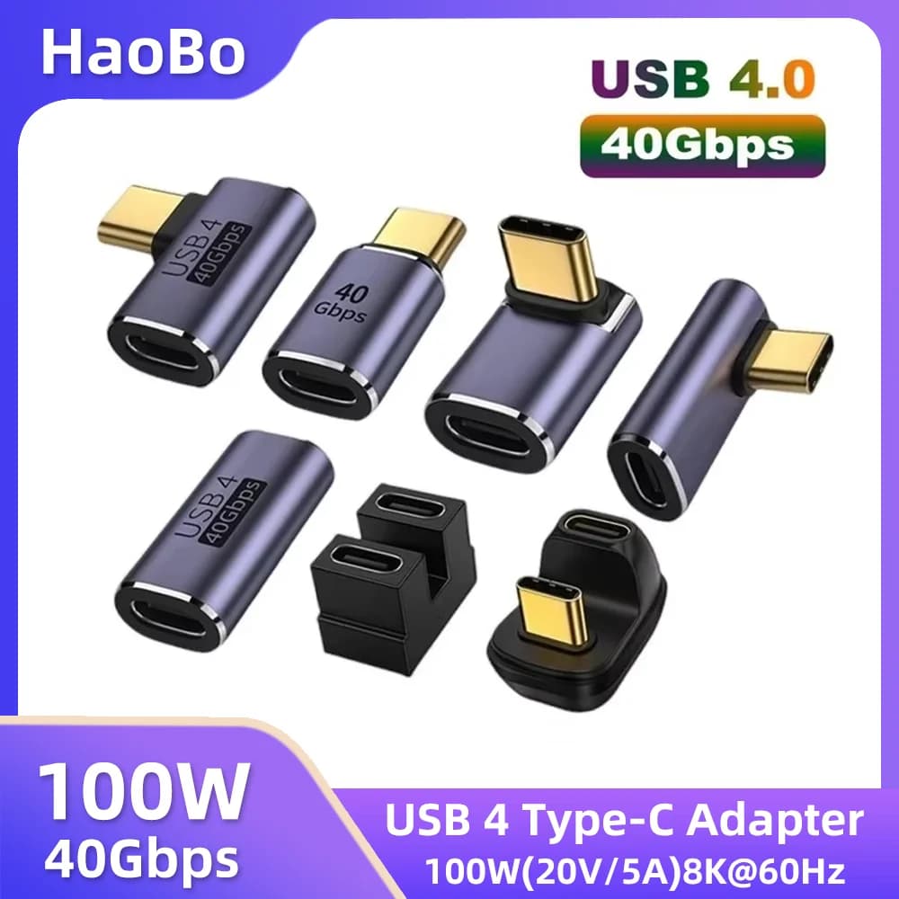 USB4.0 40Gbps OTG Type C Adapter from 90 degrees 100W 5A Quick Charging Converter from USB C to C Type USB C Data Adapter for MacBook 8K60HZ