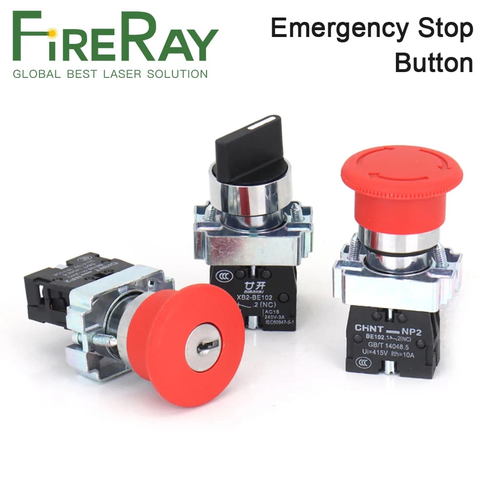 Pulsante di arresto di emergenza FireRay Interruttore di controllo NC Attrezzatura a scatto autobloccante per macchina da taglio per incisione laser Co2