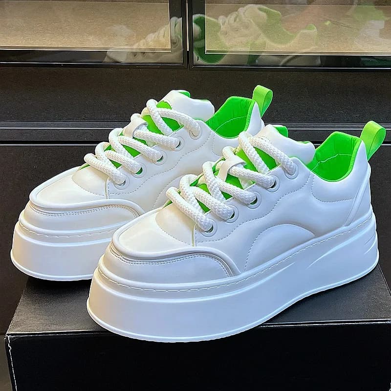 Two Tone Platform Shoes for Men Chunky Faux Leather Sneakers Man Tenis Vulcanized Shoes Male Laced Up Trainers Hip Hop Boy Shoes