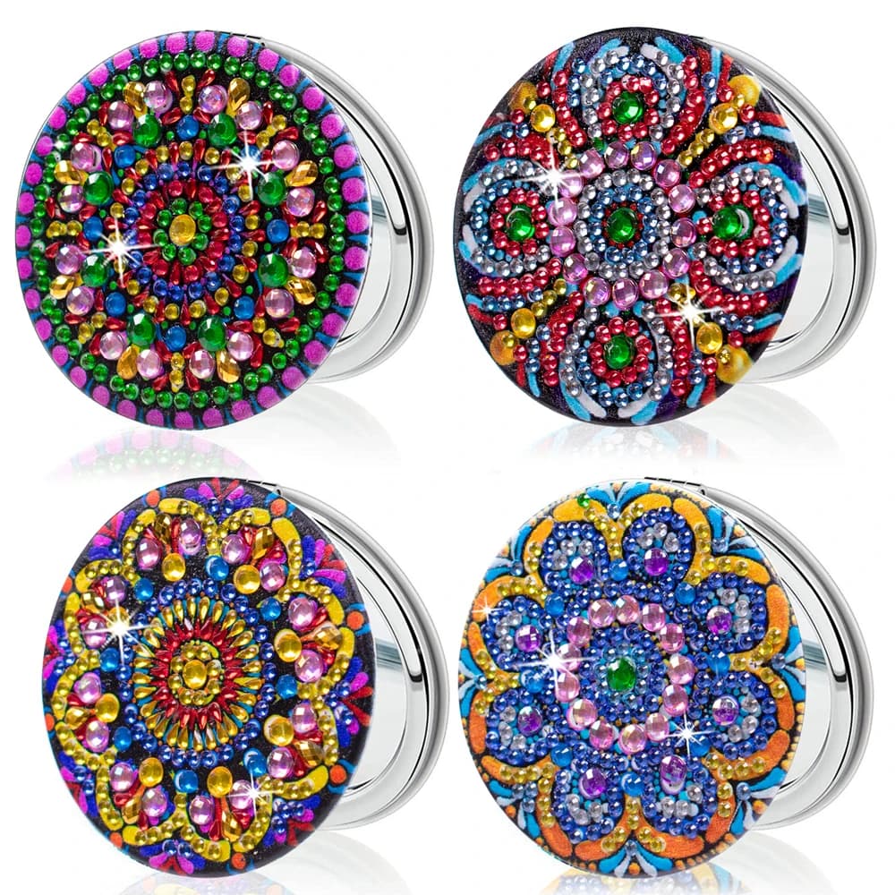 1 pz/set fai da te Mandala Diamond Art Specchio compatto Specchio pieghevole portatile in pelle Mandala Diamond Painting Specchio tascabile per adulti