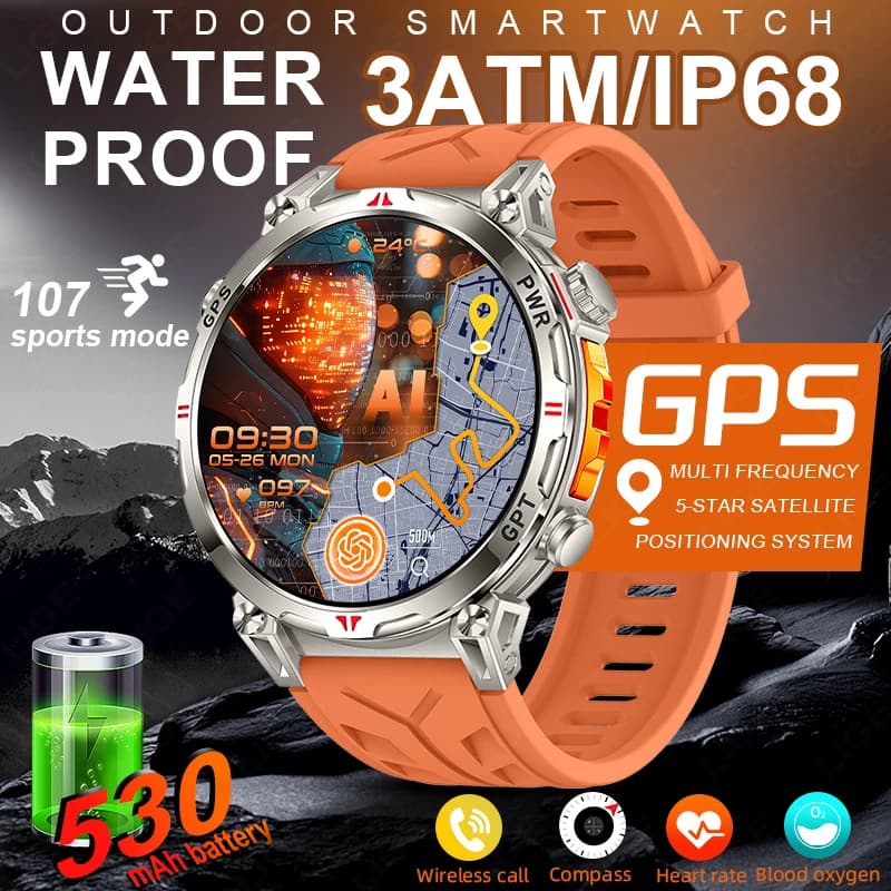 LIGE Built-in GPS Smart Watch BT Call Smartwatch 3ATM Waterproof Outdoor Compass Smart Fitness Sport Tracking Men Watches 530mAh