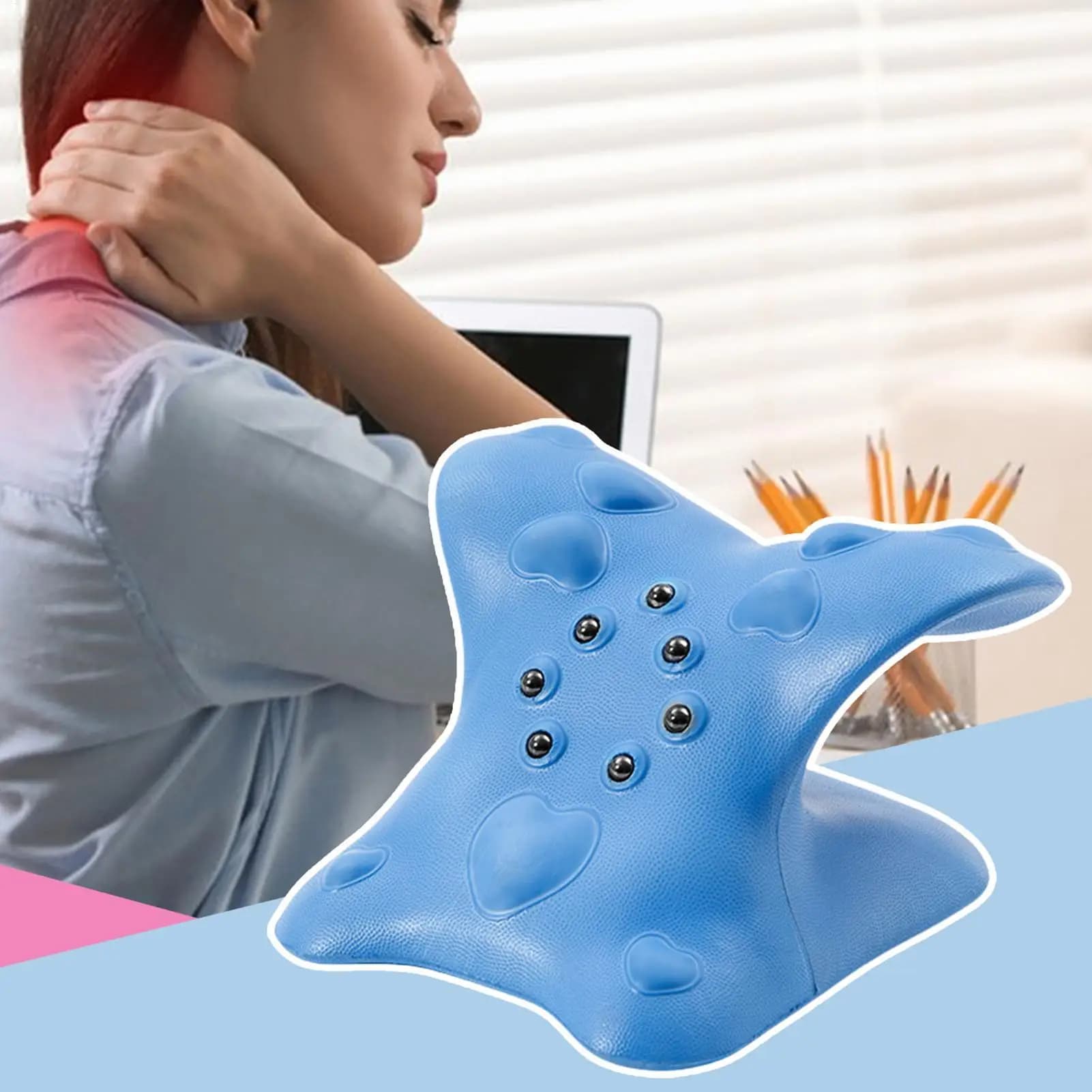 Correttore per Collo e Schiena con Punti di Massaggio Ergonomici, Cuscino Massaggiante Portatile per Collo e Schiena