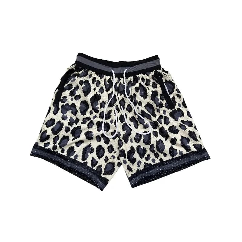 Pantaloncini sportivi alla moda da uomo, pantaloncini casual alla moda con stampa leopardata, ad asciugatura rapida, pantaloni da basket estivi da spiaggia, double meshmvv