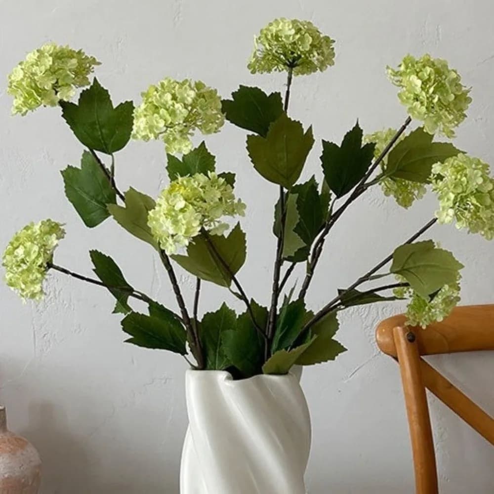 77cm Artificial Hydrangea Flowers 3 Heads Real Touch Silk Hydrangea Flowers Green Leaves Lifelike Fake Plants Home Room Decor