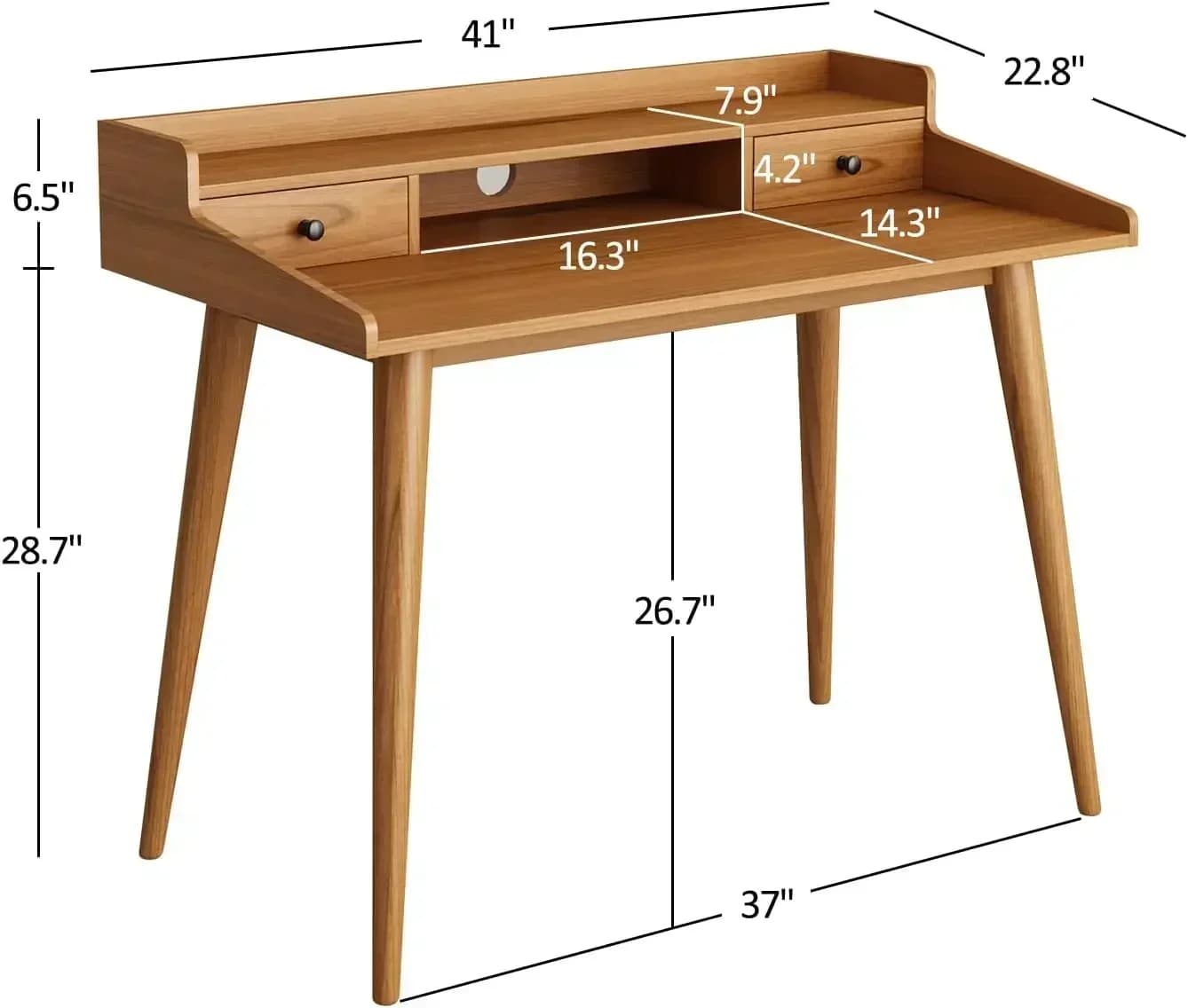 XMSJ Desk in Mid-Century Modern Style, 41 Inches, Wood, for Home Office, Computer or Laptop Desk with Monitor and Vano Bearing Open