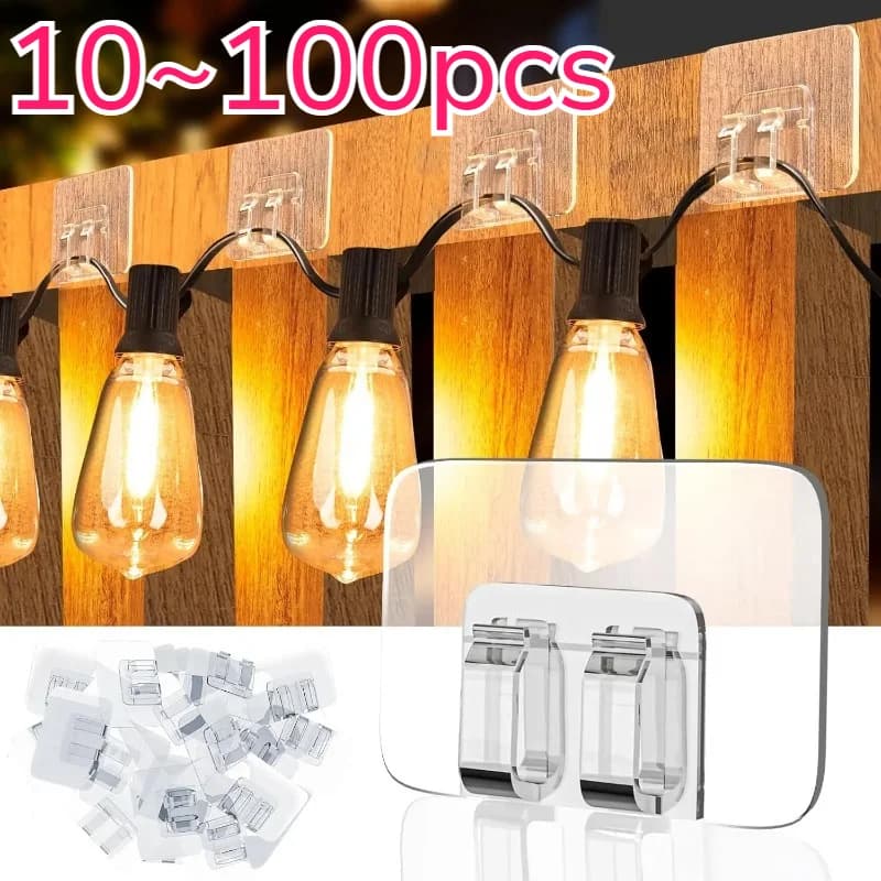 10-100PCS Outdoor String Light Clips, Strong Waterproof Adhesive Hooks for Hanging Christmas Lights, Patio/Camping Use