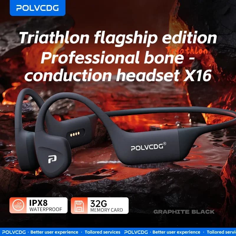 POLVCDG bone conduction earphones IPX8 waterproof 32GB memory Bluetooth 5.4 silicone material 2024 new product X16