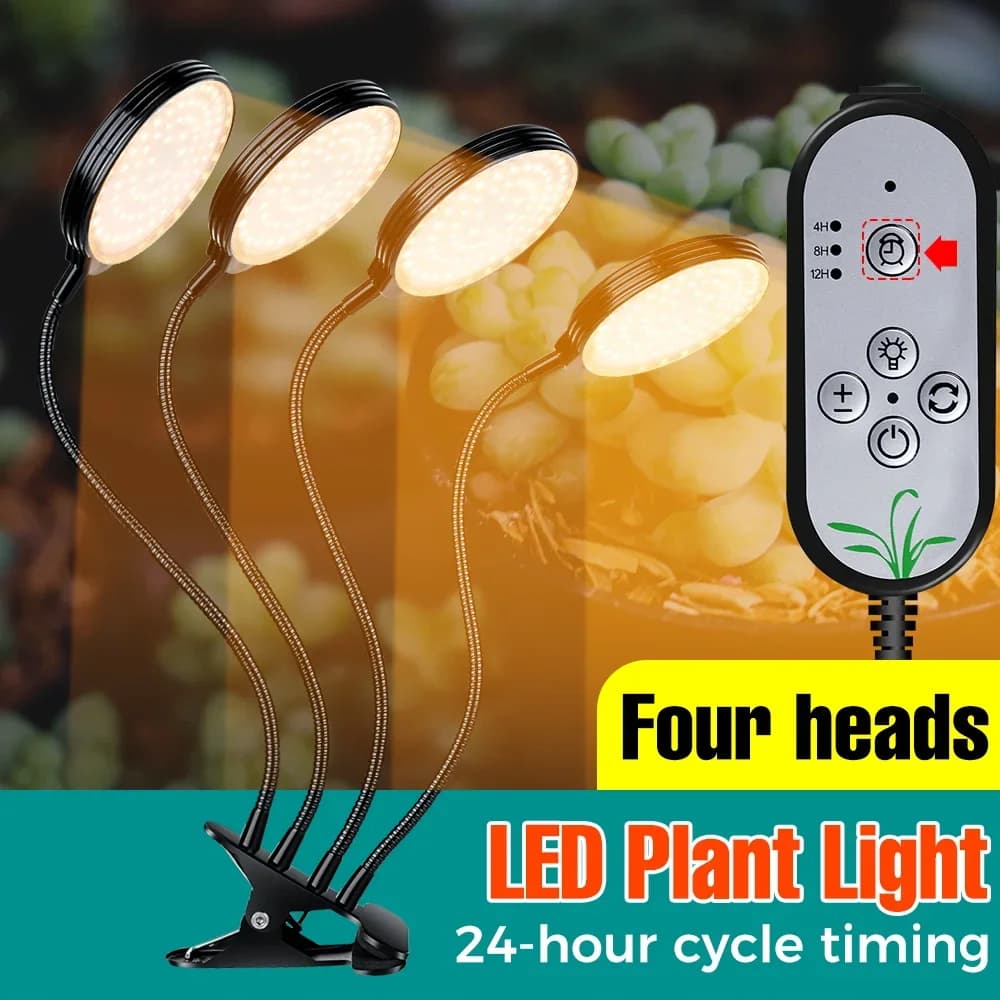Lampada per Coltivazione Piante USB LED Spettro Completo 5V 360 ° Lampada per Crescita Piante con Clip, Collo Flessibile, Dimmerabile, Timer, Accensione/Spegnimento Automatico