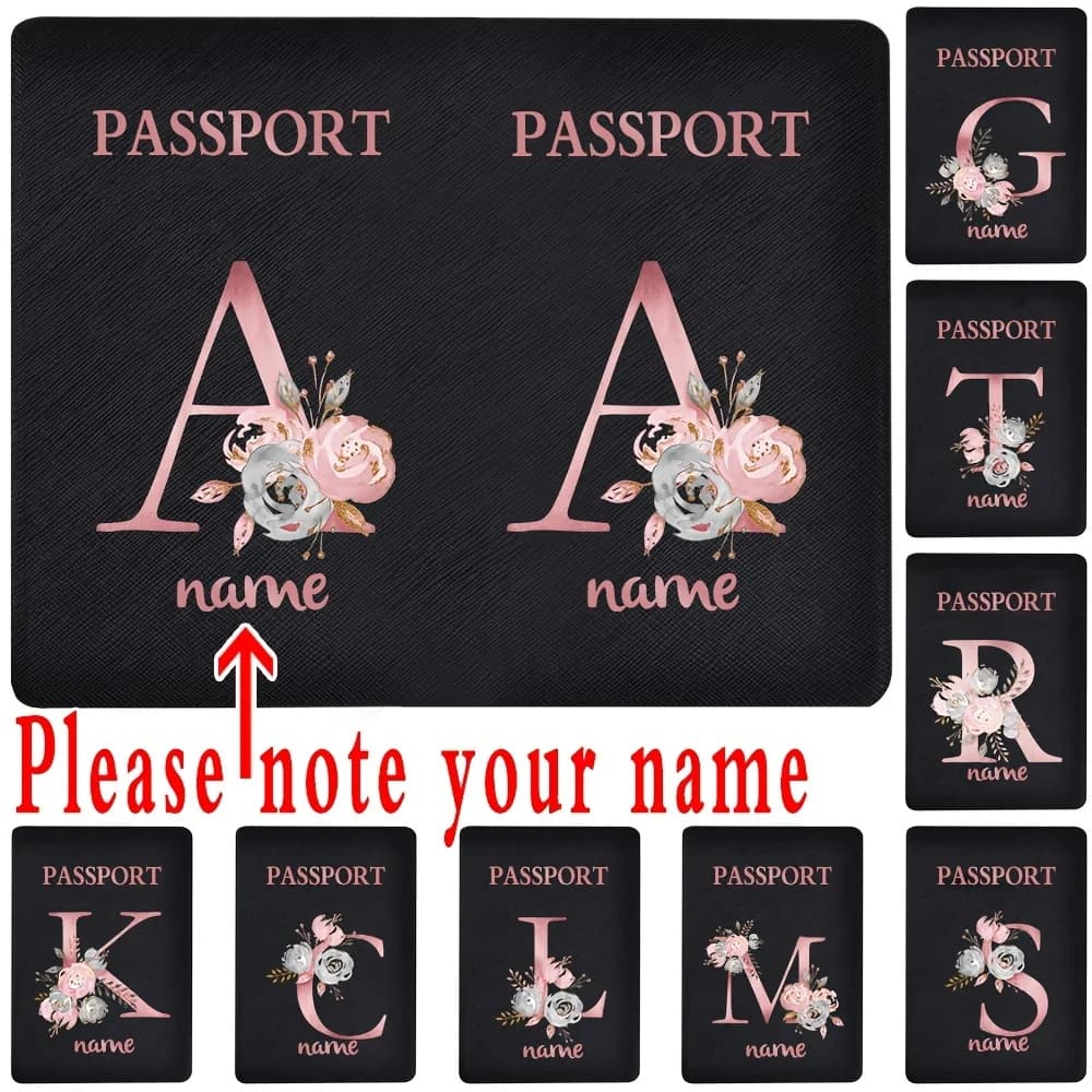 Copertina per passaporto personalizzabile con iniziale A - Nome personalizzato, design floreale, portafoglio da viaggio leggero e porta carte di credito