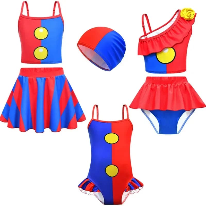 Cosplay Anime Incredibile Circo Digitale Costume da Bagno per Bambini Cosplay Cartoon Girl Costume da Bagno Reggicalze Gonna Corta Cuffia da Bagno Int Cosplay