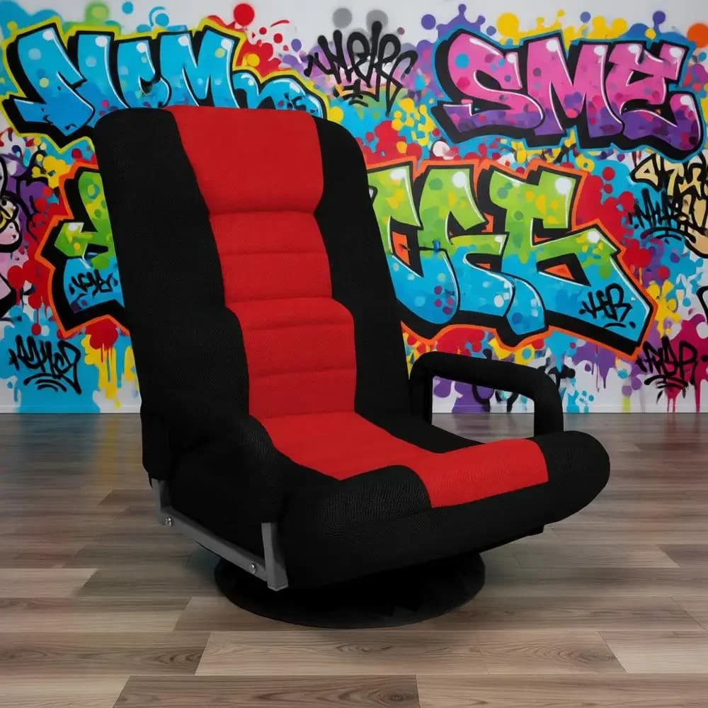 Sedia girevole ergonomica a 360 gradi con supporto lombare, braccioli e schienale regolabile per giochi, TV, lettura - Nero/Rosso