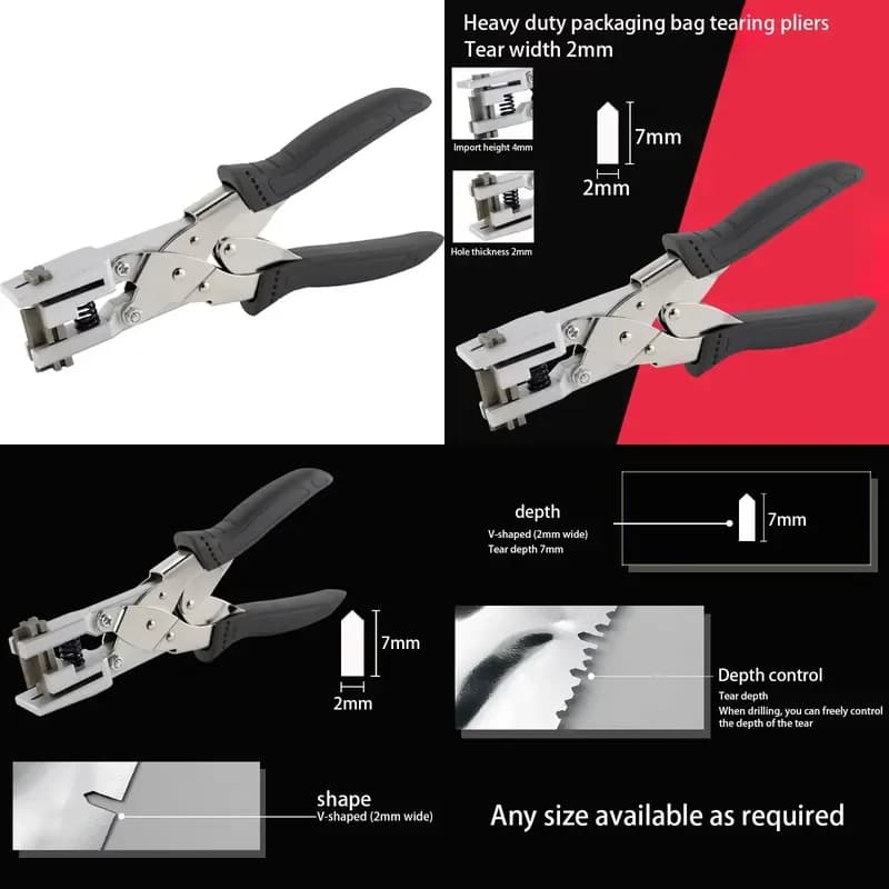 2mm V-Shaped Notch Tearing and Punching Pliers Food Vacuum Packaging Bag Tearing Proofing Hole Punches