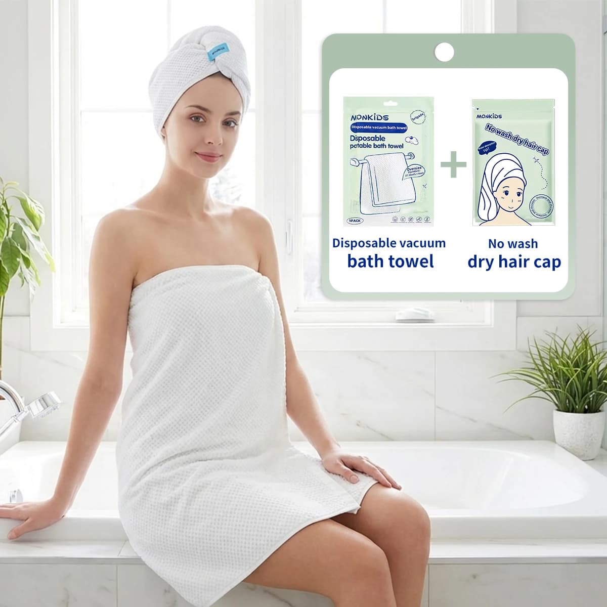 Combined set of towel and disposable hair cap, a good choice for business travel, travel and gym.