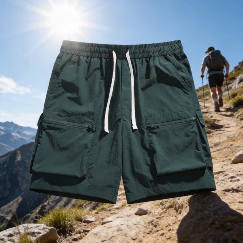 Men's Summer Shorts for Hiking and Running, Fast Drying, Water Resistant Ripstop Fabric with Multiple Pockets, Elastic Belt for Camping