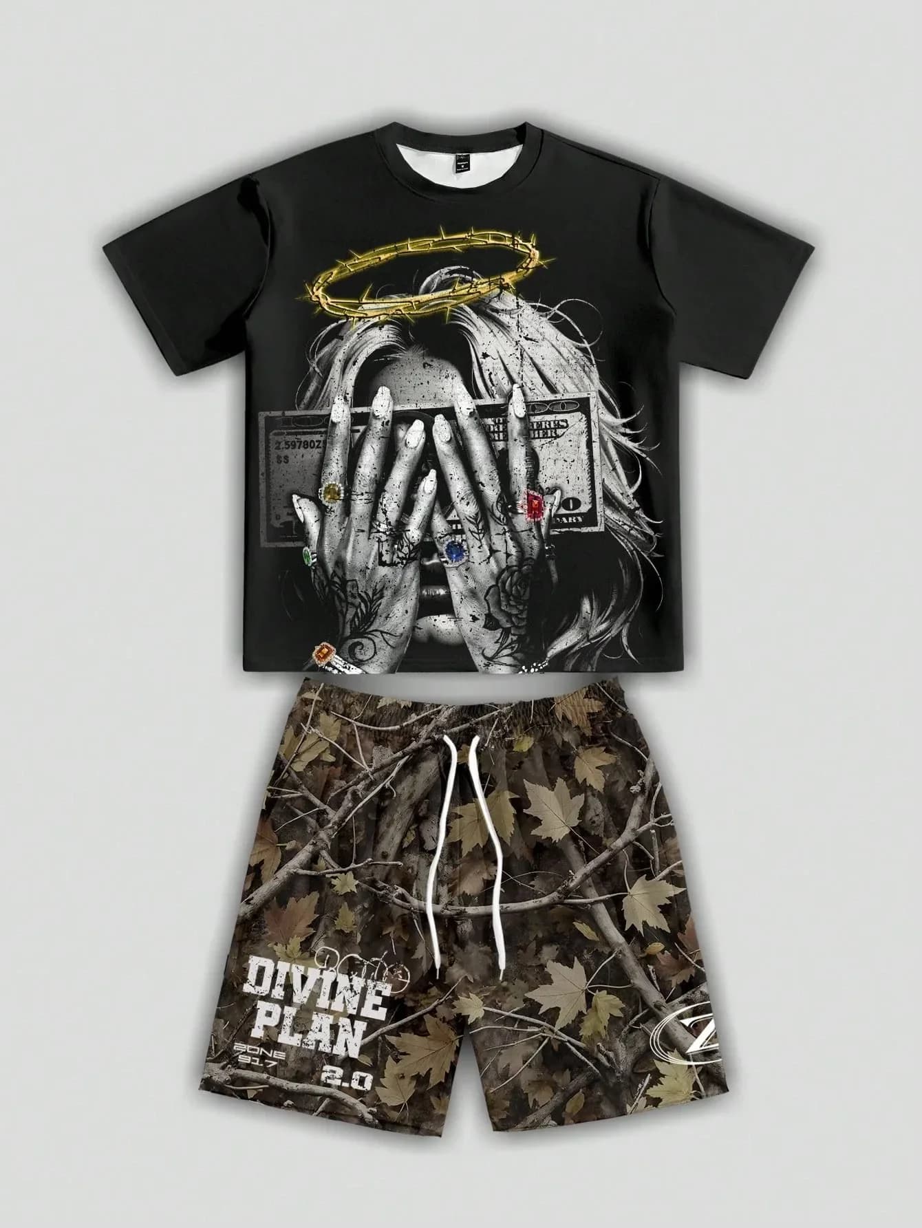 Completo da uomo 2026: T-shirt a maniche corte e pantaloncini con stampa lettering, traspirante e leggero, ideale per il tempo libero, pattinaggio e hip-hop