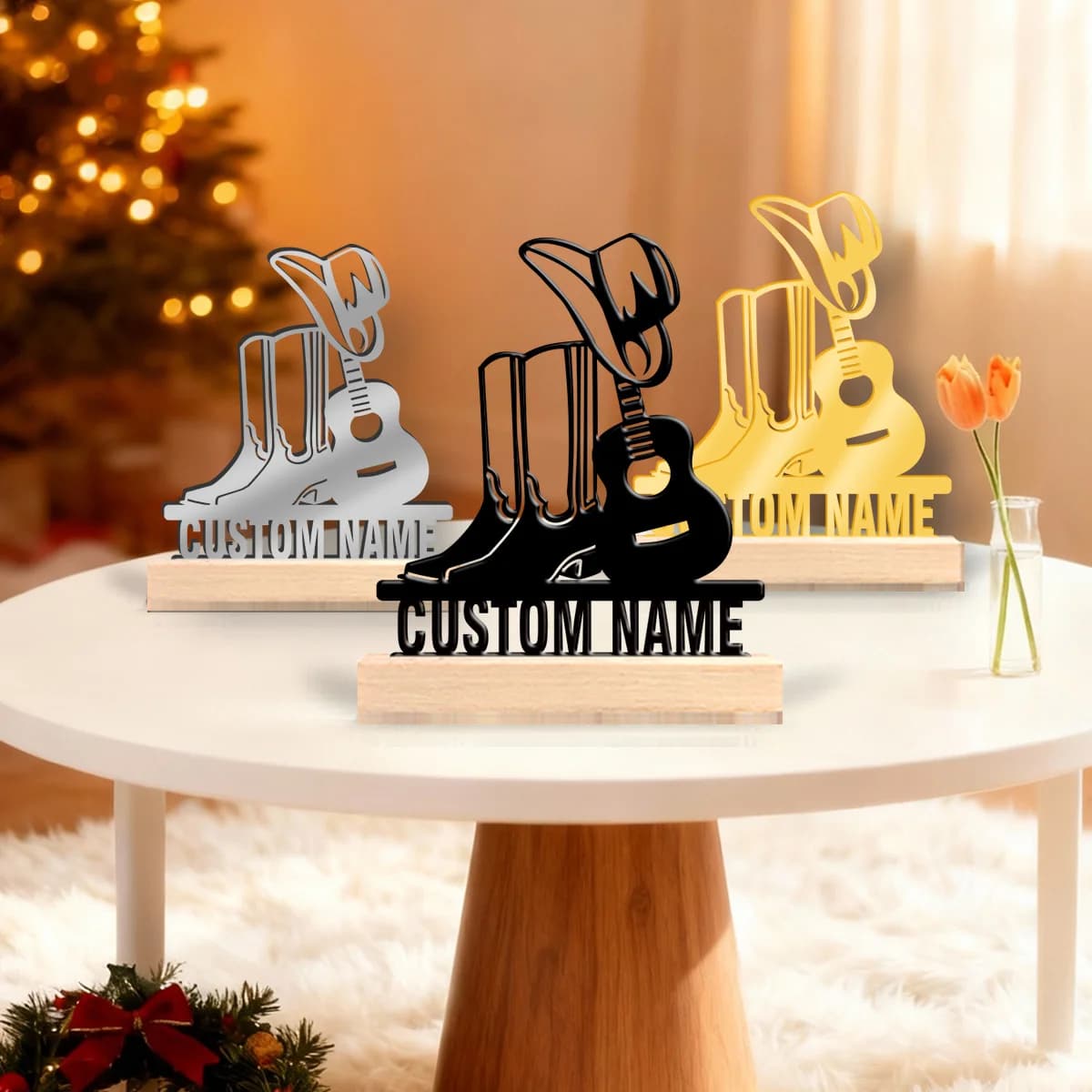 1pc Metal Desktop Ornaments and Decorations Custom Name Equipped with Wooden Base Decorative Gifts, Metal Statue Ornaments