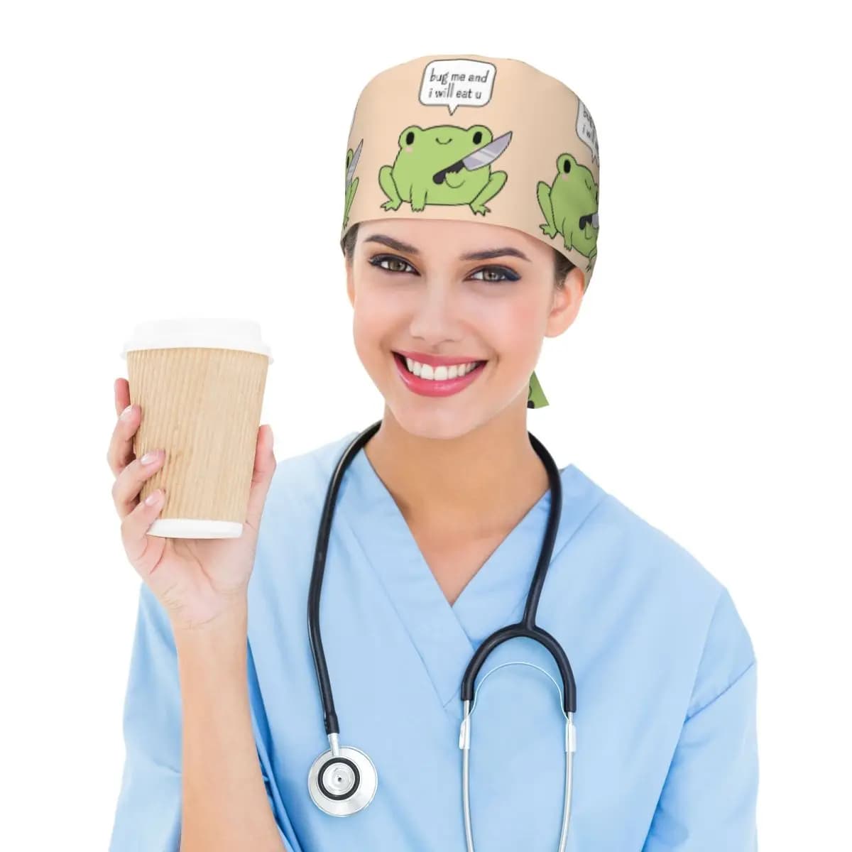 Cute Frog With A Knife Scrub Hat Doctor Working Surgical Cap Men Women Adjustable Nursing Caps for Dentist