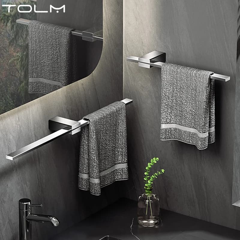 TOLM Portasciugamani non perforato sospeso per WC nero, semplice e creativo, portasciugamani allungabile, portasciugamani in acciaio inossidabile