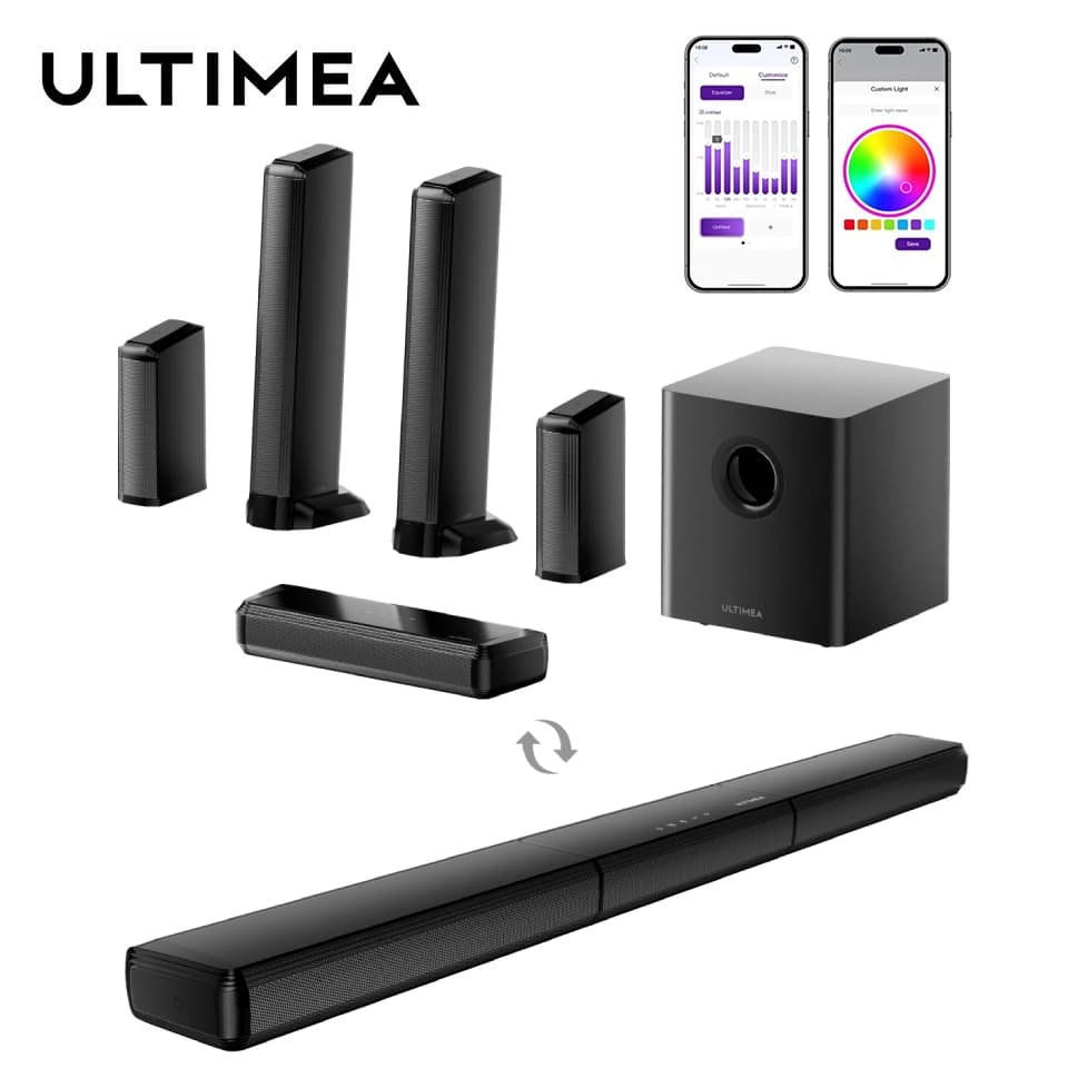 ULTIMEA Soundbar 7.1 con 2 Altoparlanti Surround e Subwoofer da 6,5'', Sistema Audio Surround per TV con RGB, Controllo APP