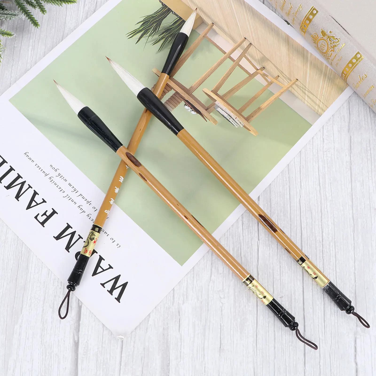 3Pcs Chinese Calligraphy Writing Brush Set Wolf Hair Wood Handle L Sizes Ideal for Beginners Ink Painting Drawing Practice