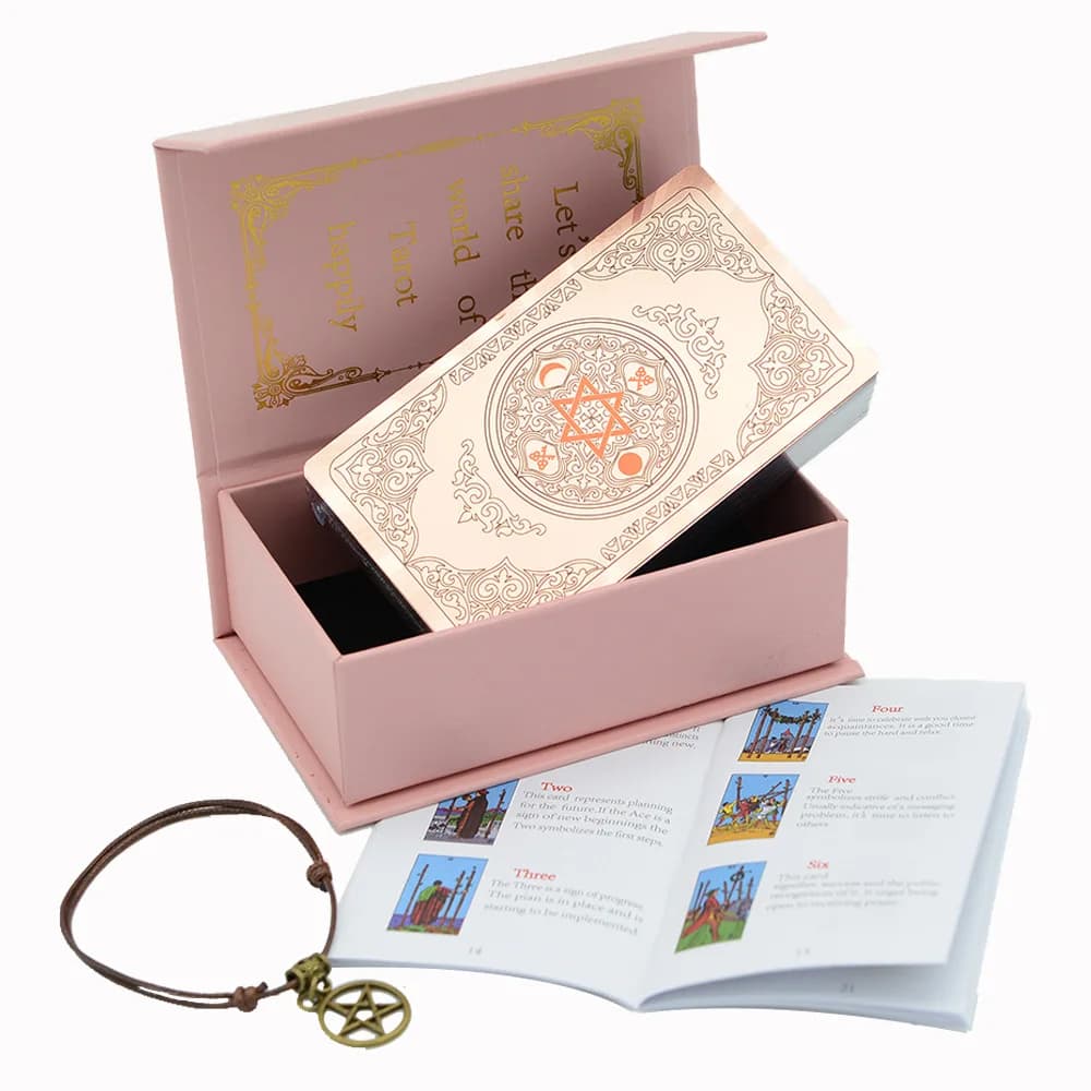 Pink Box Tarot Card Rider Gold Foil Exquisite Chess Card Game Divination Card Collection PVC Waterproof Board Cards Games