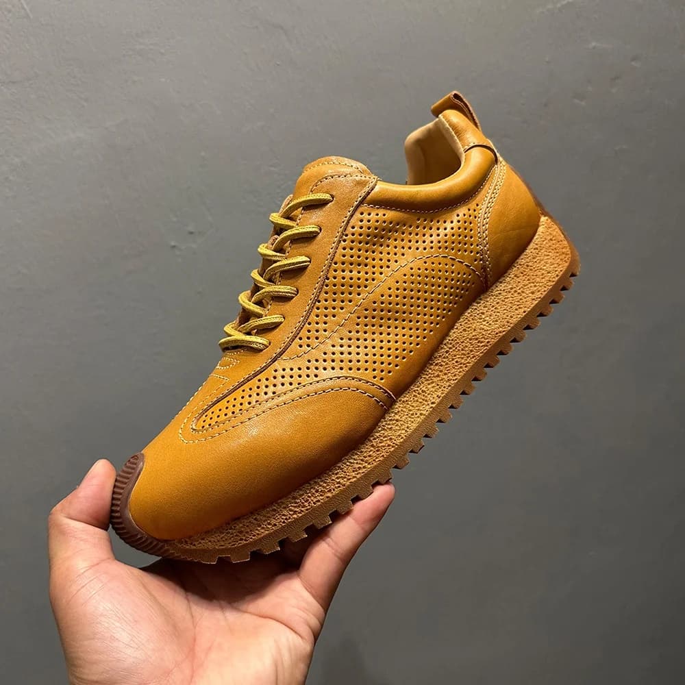 Summer Men's Sneakers Horsehide Breathable Hollow Out Fashion Lightweight Casual boots Outdoor Hiking Sports Shoes