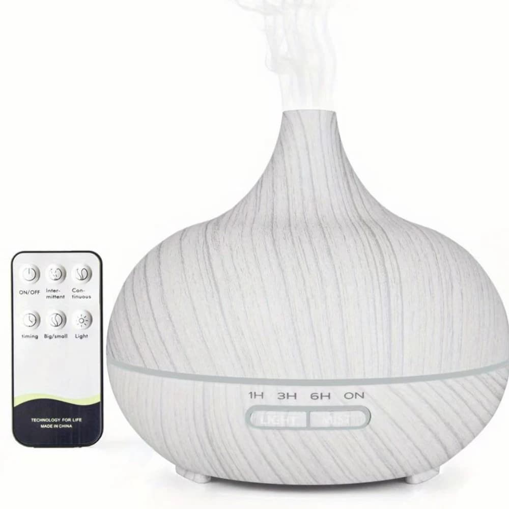 Diffusore per aromaterapia da 500 ml, venature del legno, telecomando, umidificatore ad ultrasuoni, luce fredda a 7 colori