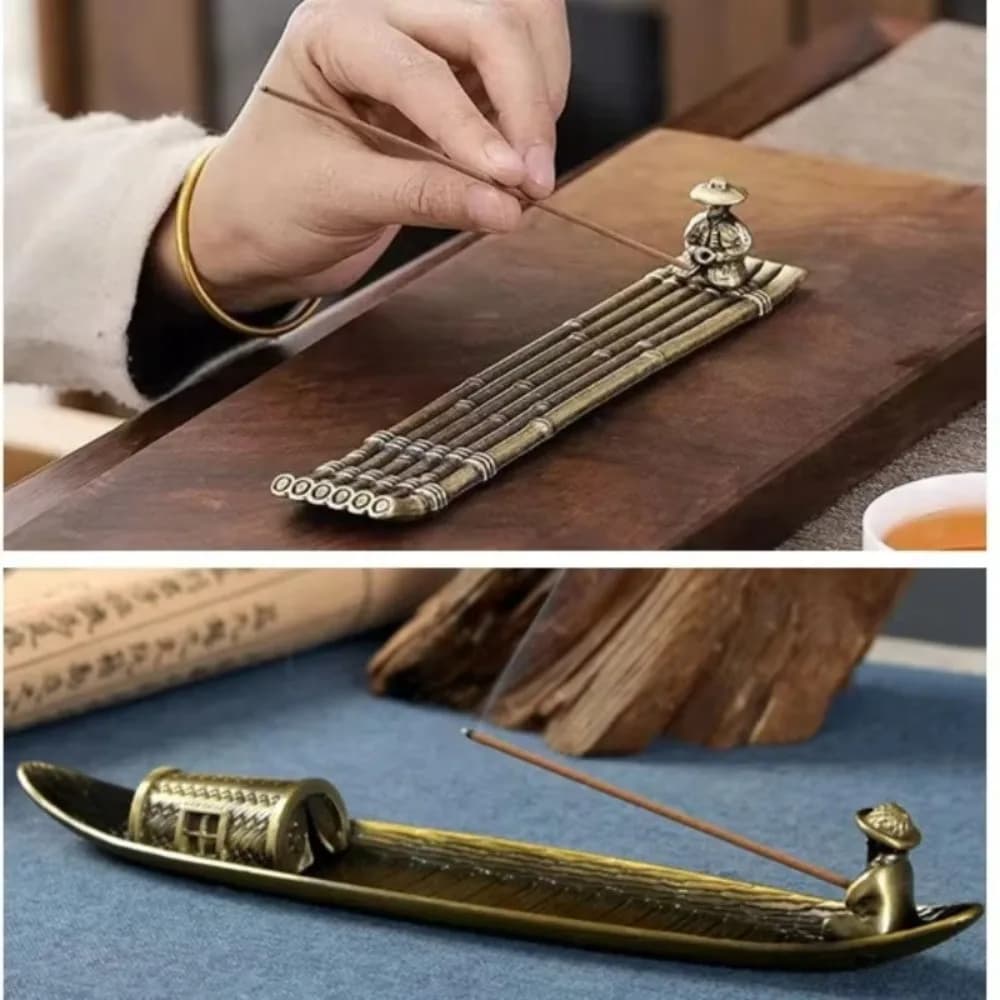 Bruciatore di incenso in metallo stile antico, eleganza classica, porta incenso a forma di barca, bruciatore per aromaterapia