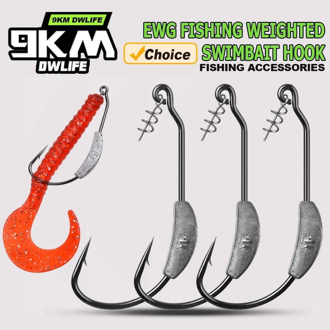9KM Ewg Gancio da pesca con peso Swimbait Gancio con vite 2g ~ 9g Verme Gancio con esca morbida 5-10 pezzi per Bass Texas Rig Acqua salata Acqua dolce