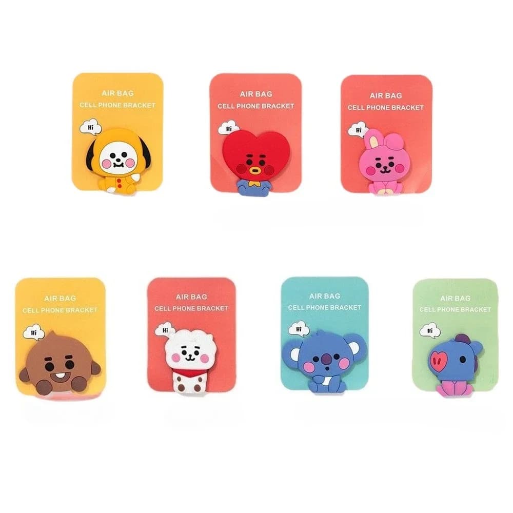 Support for Phone/Tablet BT21 Kawaii with Airbag, Nice Character Cartoon Anti-shock, CHIMMY COOKY KOYA TATA, Gift Anime