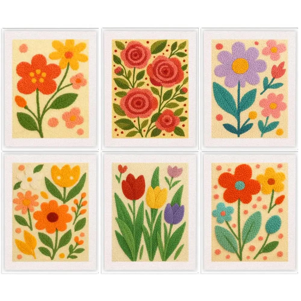 Kit Punch Needle 25x30cm con Motivo Floreale per Principianti, Cornice Quadrata, Kit di Ricamo Punch Needle per Adulti, Arte, Cucito, Fai da Te