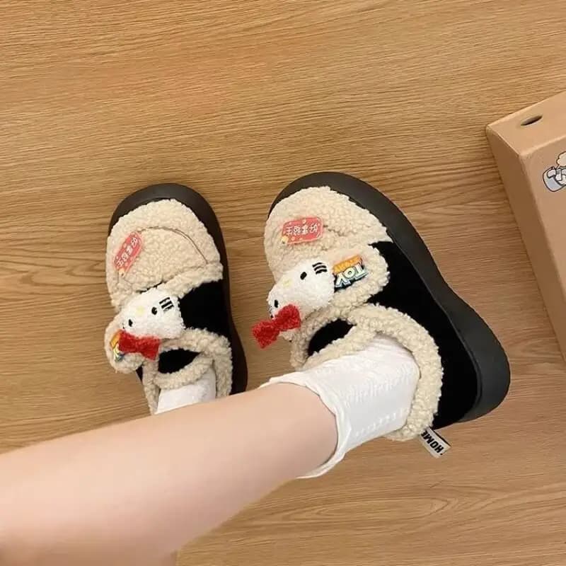 Sanrio Hello Kitty Pantofole in cotone simpatico cartone animato per ragazze che indossano scarpe di cotone Pantofole avvolte in pelliccia con cinturino in velcro autunno inverno