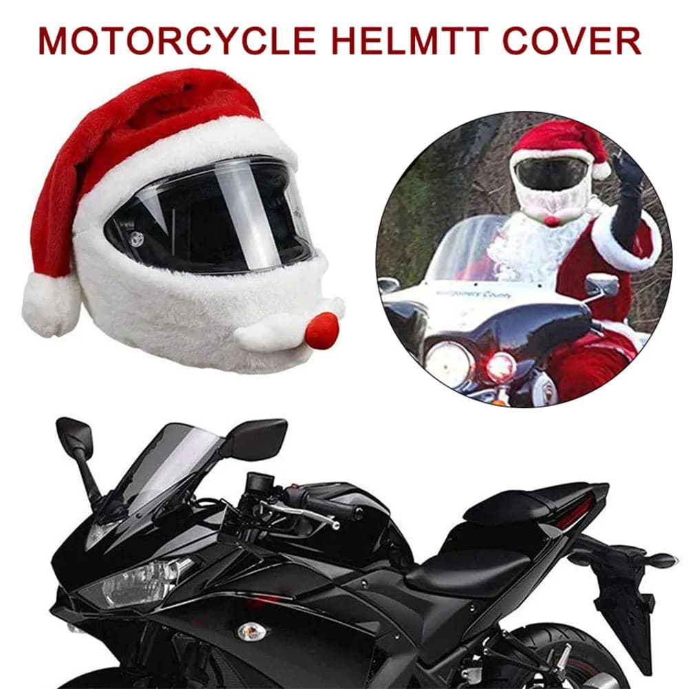 Moto Babbo Natale Divertente Copertura Elastica Casco Copertura Completa Peluche Babbo Natale Cappello Di Natale Buon Natale Decorazioni Per Feste