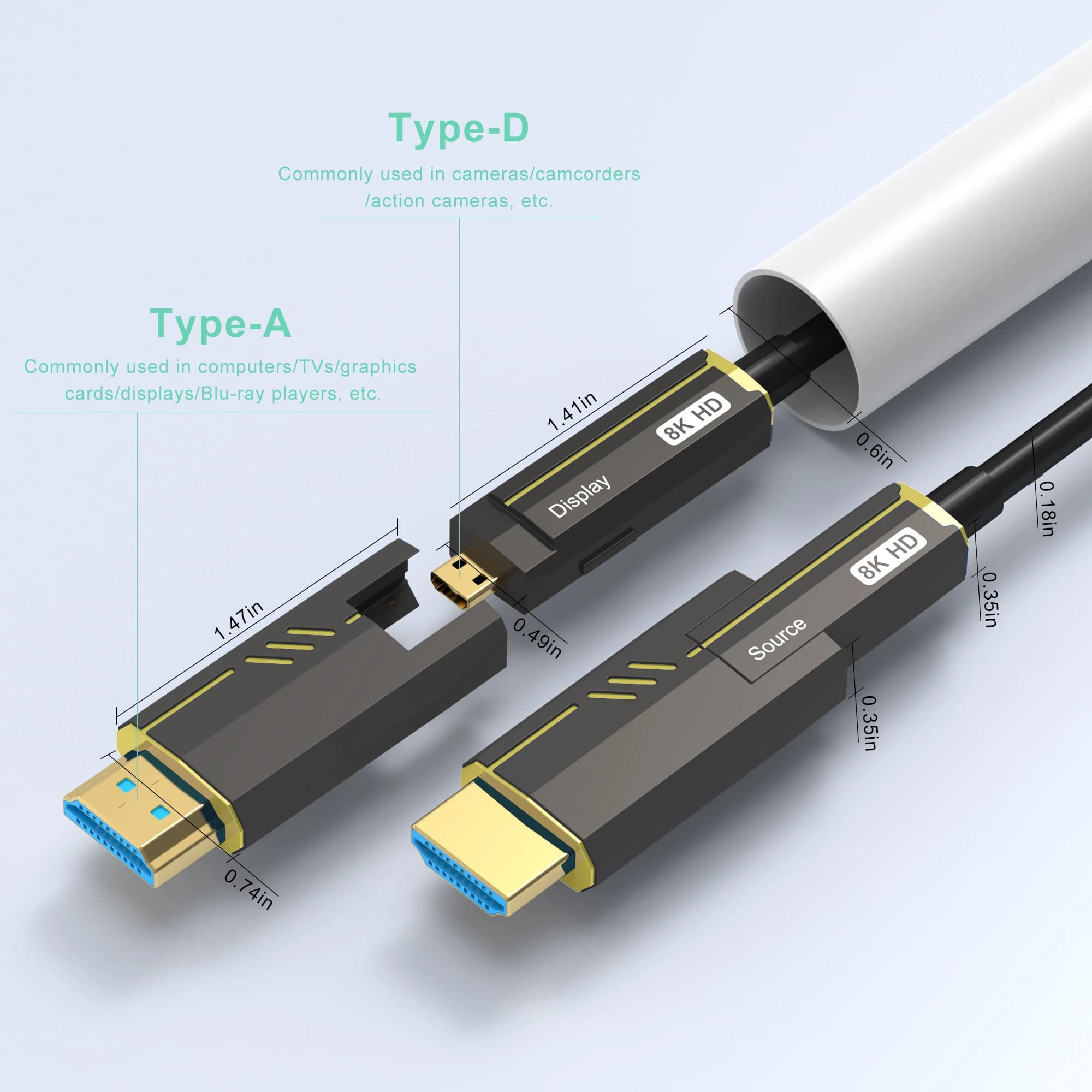 Cavo in fibra ottica 8K HDMI 2.1 Cavo in fibra ottica di grado industriale 8K 60Hz 4K 120Hz Testa rimovibile compatibile da Micro HDMI a HDMI