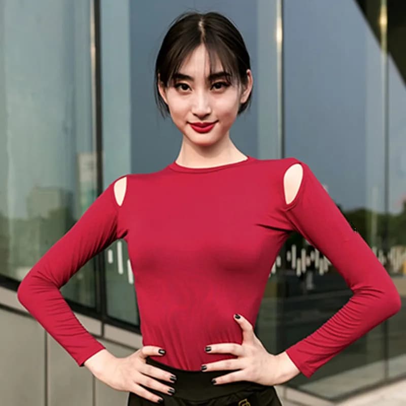 Women Off Shoulder Latin Dance Top Summer Practice Blouse Jitterbug Performance Dancewear