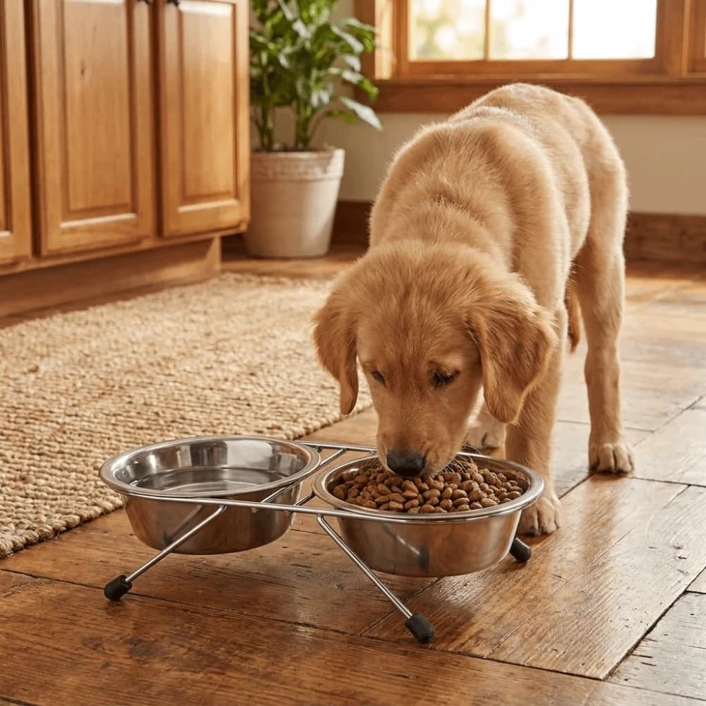 Iron Frame Stainless Steel Pet Bowl Durable Anti-leak Elevated Pet Feeder Anti-Tipping Detachable Dog Food Bowls Pet Feeding