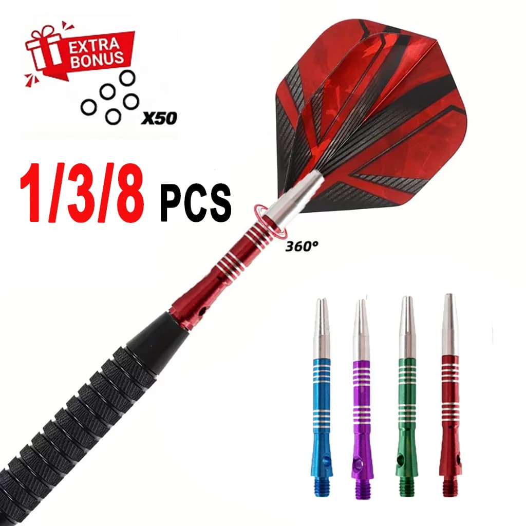 2BA Aluminum Dart Shaft 360° Rotatable Dart Stems with 50pcs Rubber O-Ring Lightweight Dart Accessories for Steel Soft Tip Darts