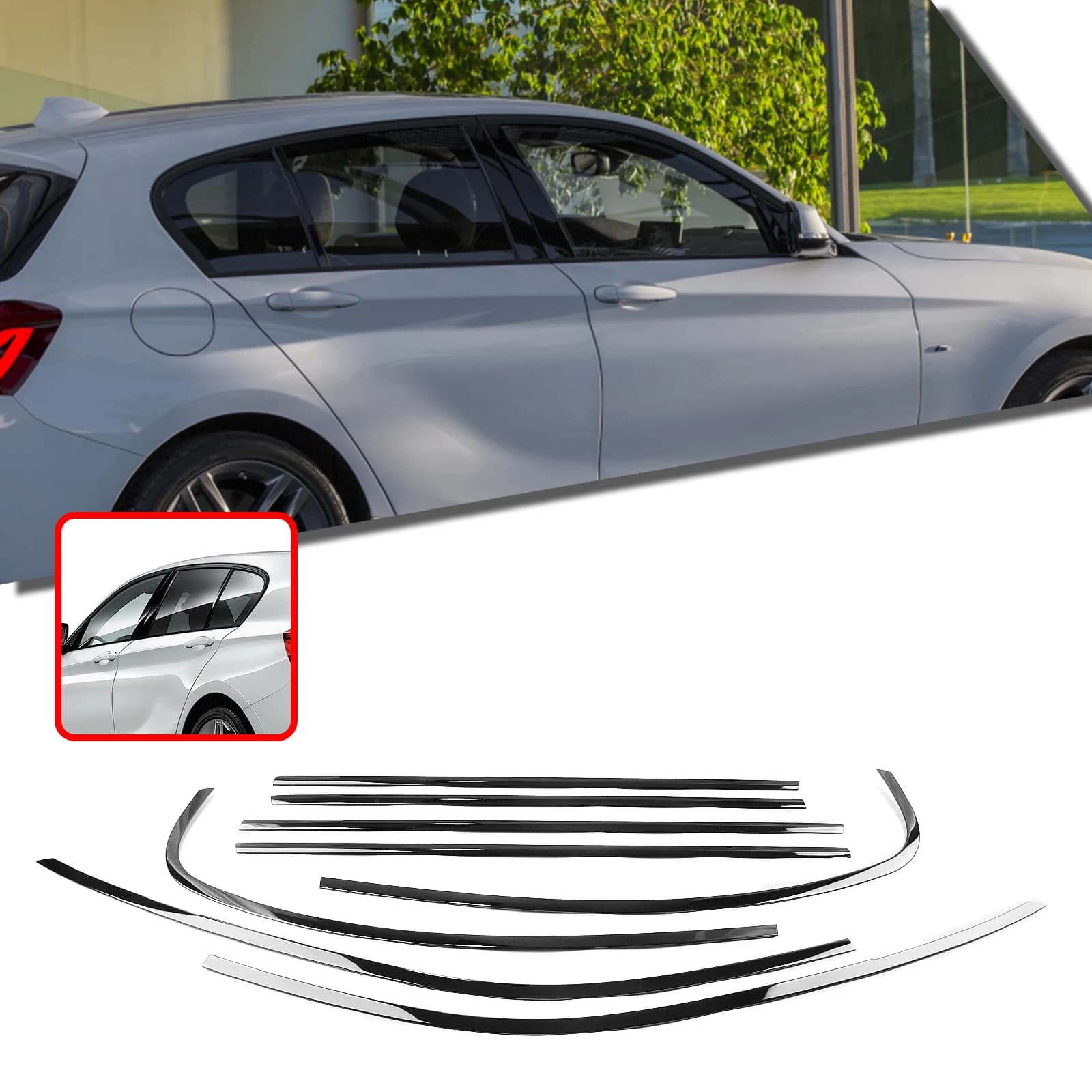 Guarnizione Nera Lucida per Finestrini, Striscia Decorativa Esterna per BMW Serie 1 F20 M140i 2017-2023