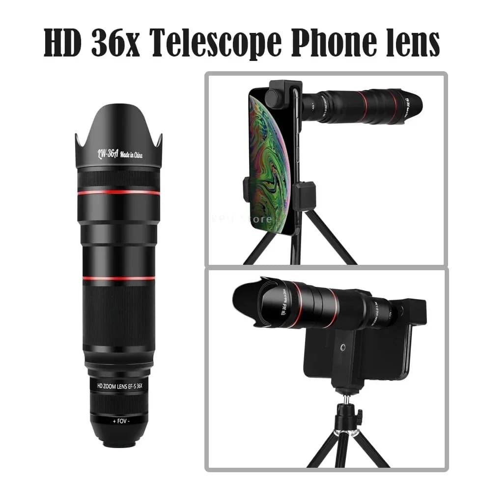 Telescopio ottico 4K HD 36x Obiettivo del telefono Tele Zoom professionale Obiettivo della fotocamera con treppiede per iPhone 15 14 13 Pro Max Telefoni Samsung