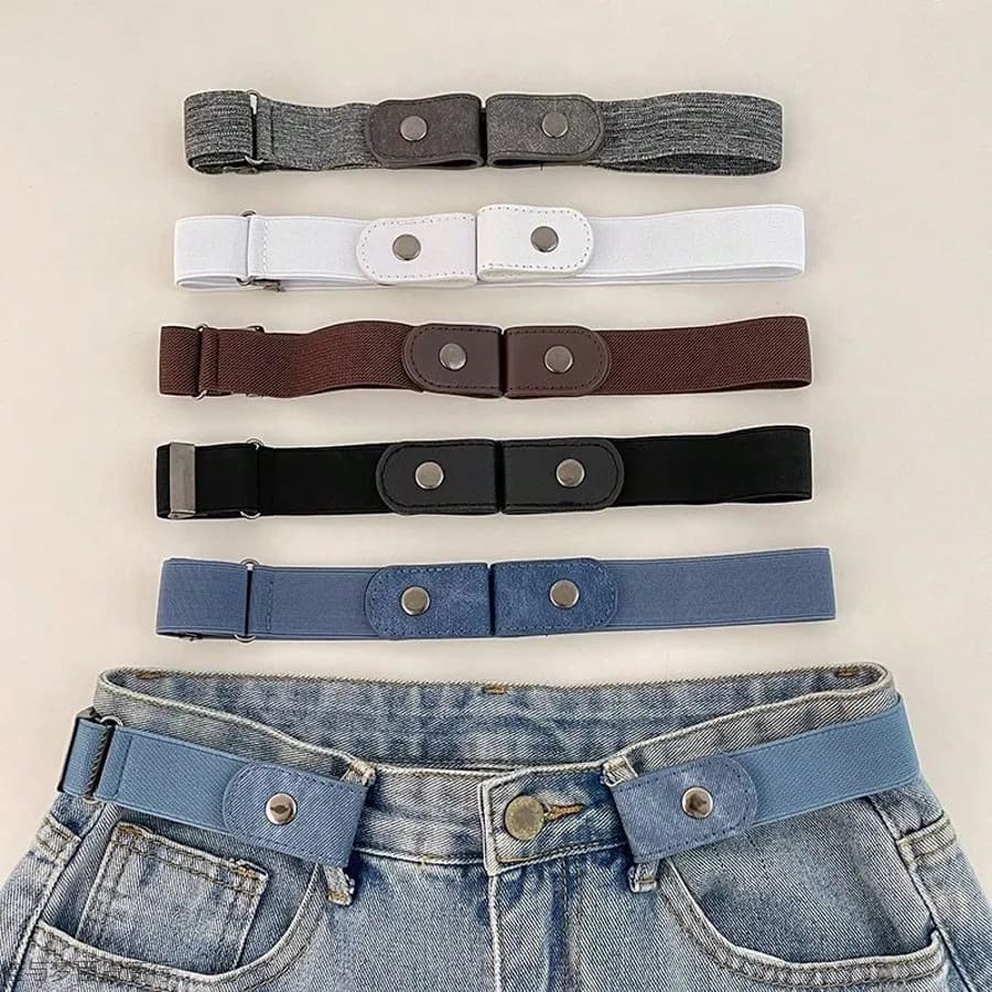 6 adjustable elastic belts without buckle for jeans, unisex elastic belt in grey, white, brown, black, blue