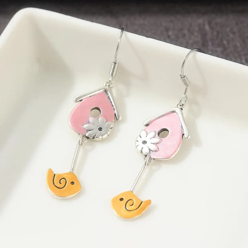 Orecchini pendenti delicati e carini in metallo color argento con geometria a forma di uccello per gioielli da donna, gioielli quotidiani con animali adorabili, bicolore