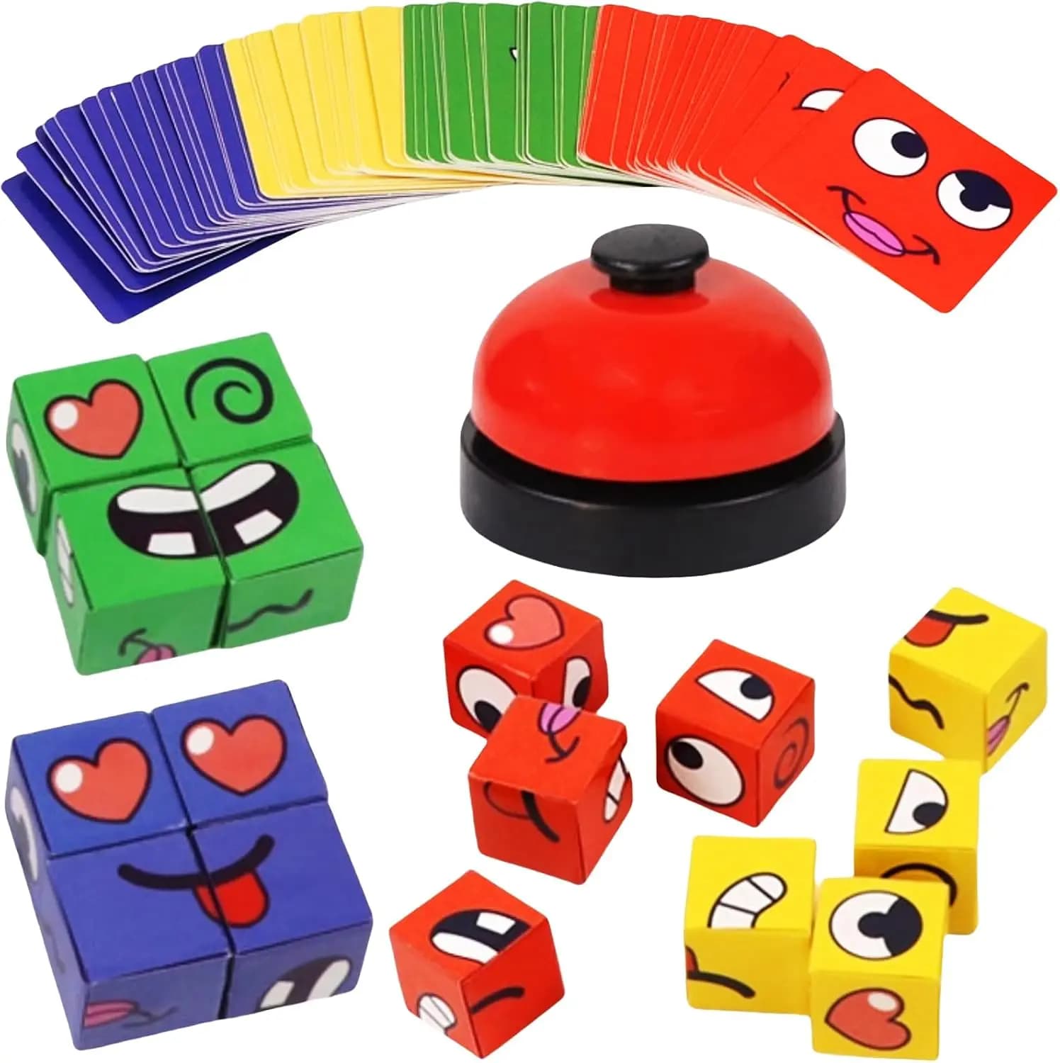 Gioco di Cubi Magici Cambia-Faccia, Puzzle di Abbinamento Espressioni con Campanello, Giocattolo Educativo per Adulti