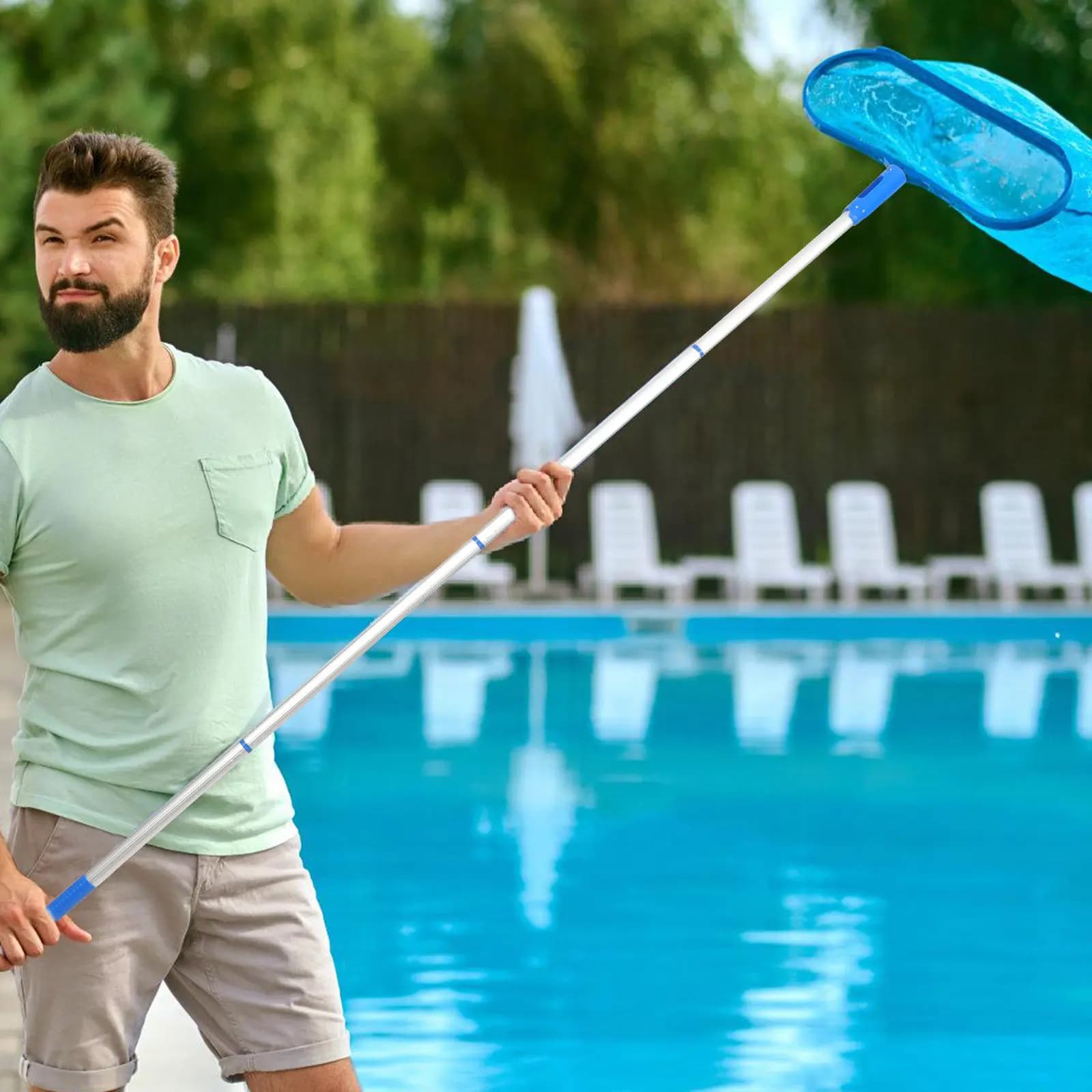 Set di 1 Asta Telescopica Estensibile per Pulizia Piscina, Ideale per Rete da Pesca, Raccolta Detriti da Laghi e Stagni, Accessorio