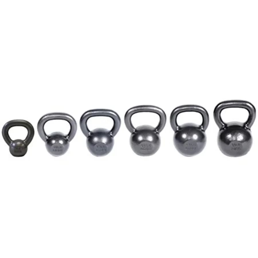 Home gym kettlebell set: cast iron, black, 5-55 lbs weights with DVD and chalk ball for grip enhancement