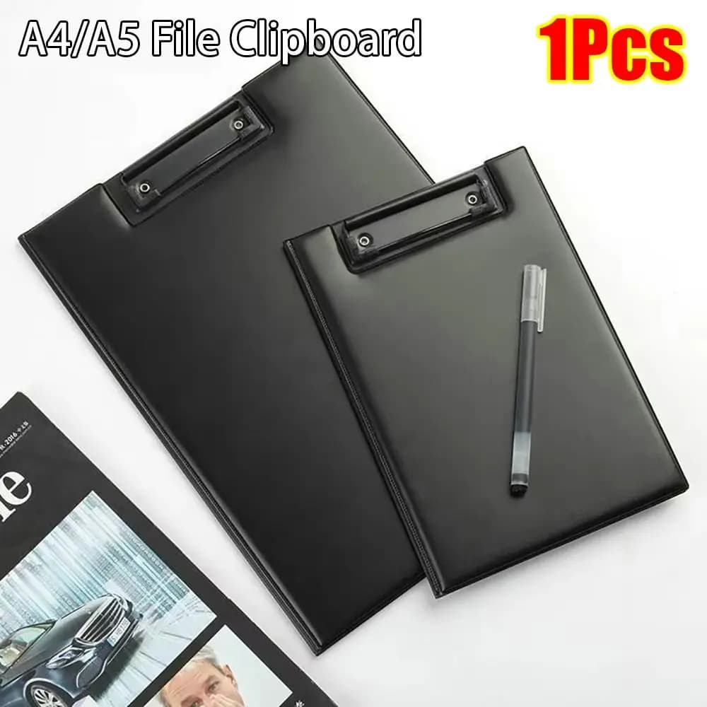 1Pcs Foldable A4 A5 Clipboard Black PU Leather Conference File Folder Ultra-Smooth With Clip Buckle Writing Pad Office Supply