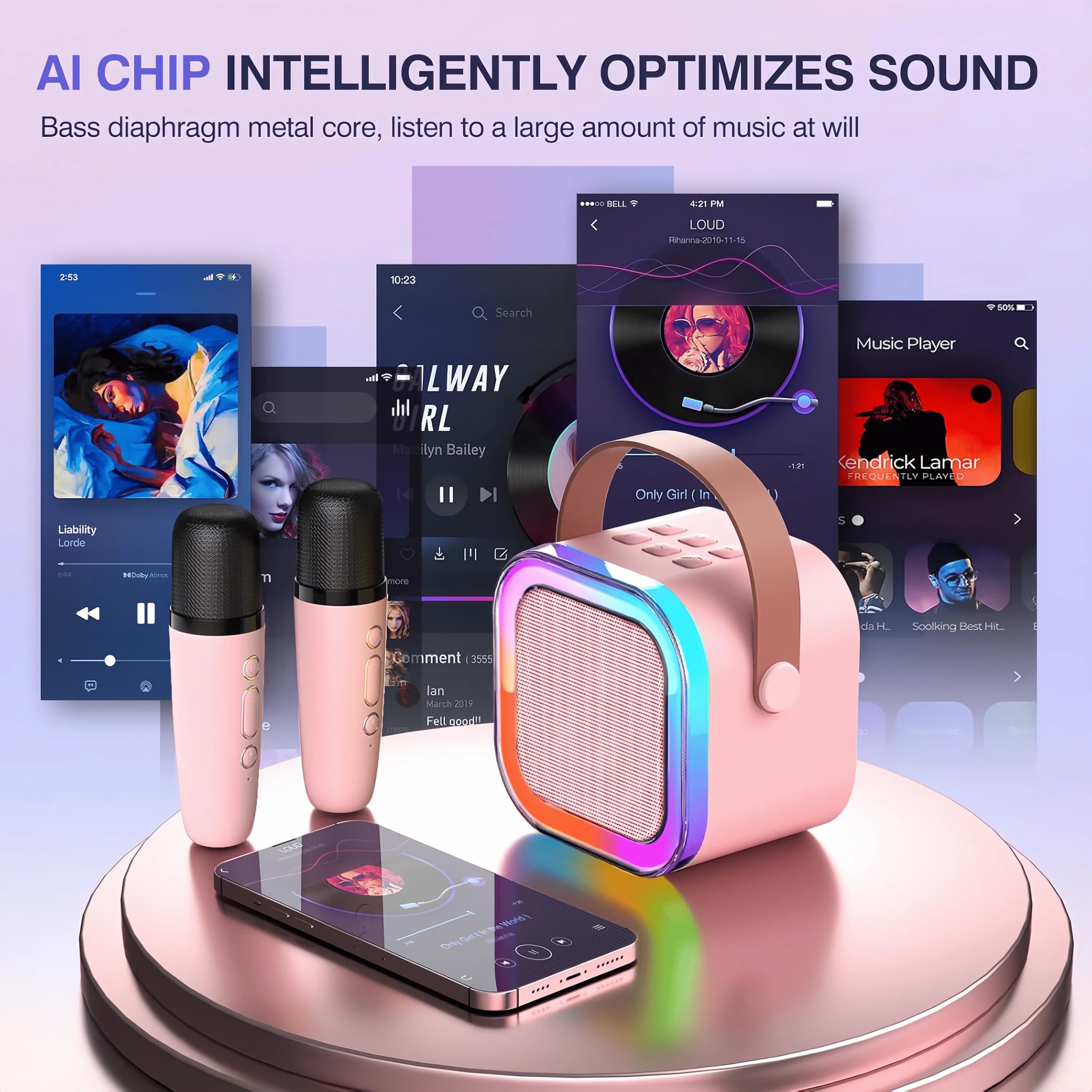 K12 Karaoke Machine Sistema di altoparlanti portatile Bluetooth 5.3 PA con 2 microfoni wireless Casa Famiglia Canto Regali per bambini